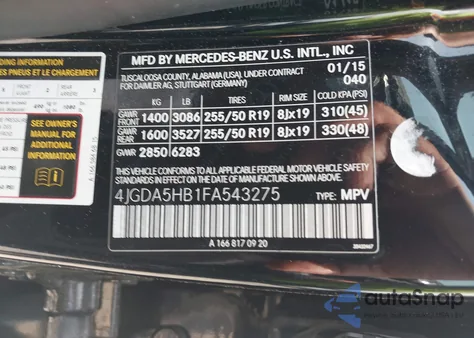 2015 Mercedes-Benz Ml 350 4Matic z USA, uszkodzony, nr VIN 4JGDA5HB1FA543275